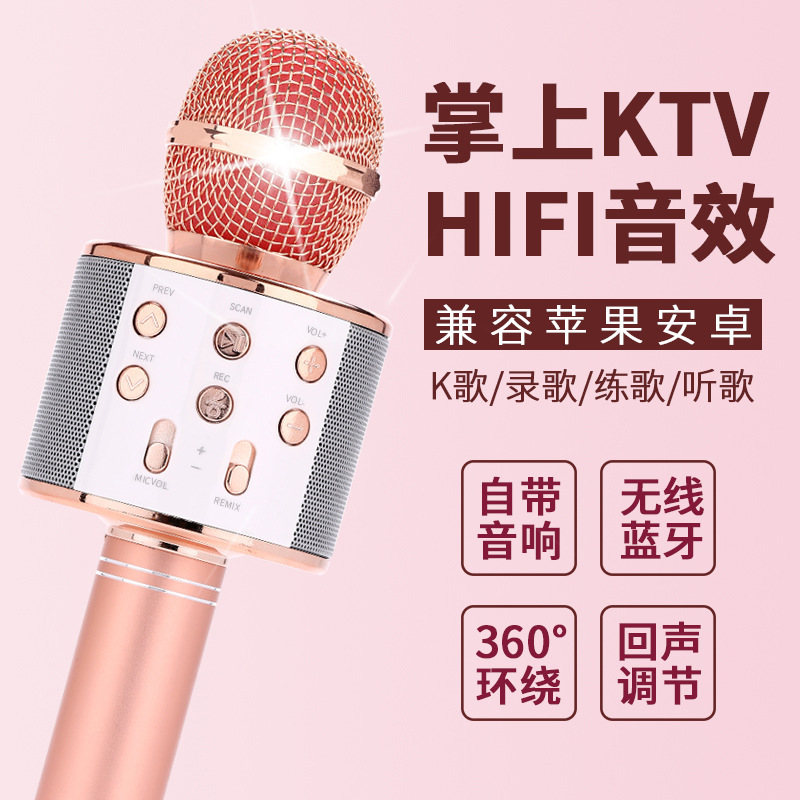WS858 Phone K Song Treasure Karaoke Wireless Bluetooth Condenser Microphone Children's Song Microphone Speaker All-in-One