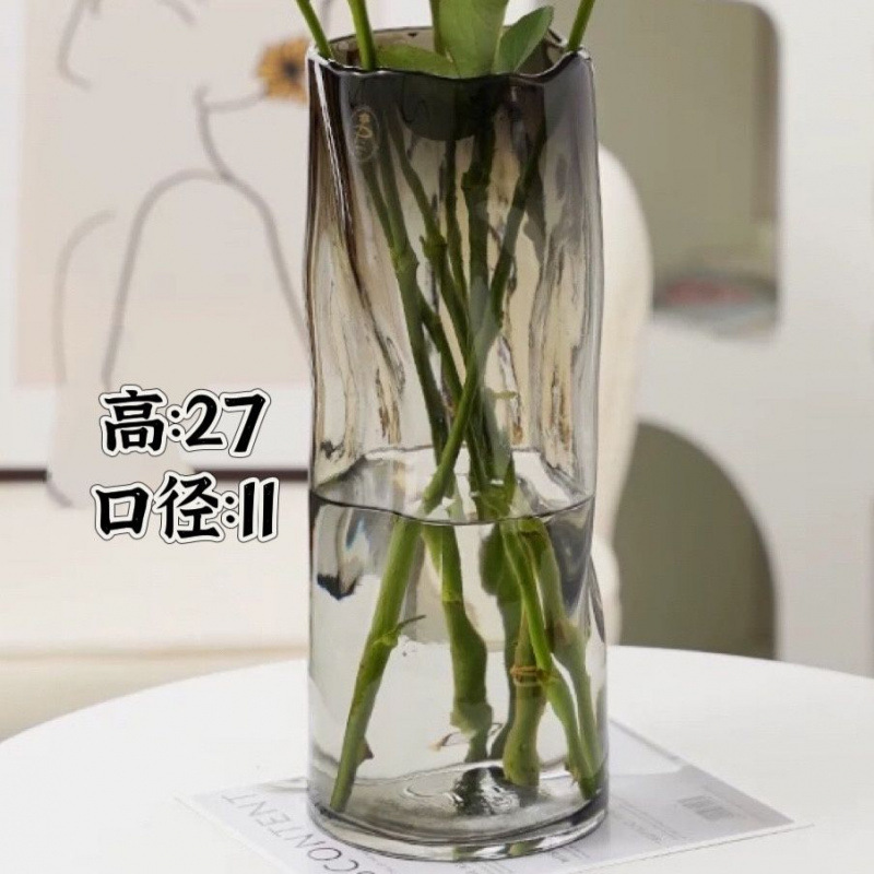 Glass vase straight transparent water flower fresh lily lucky bamboo living room decoration ornament