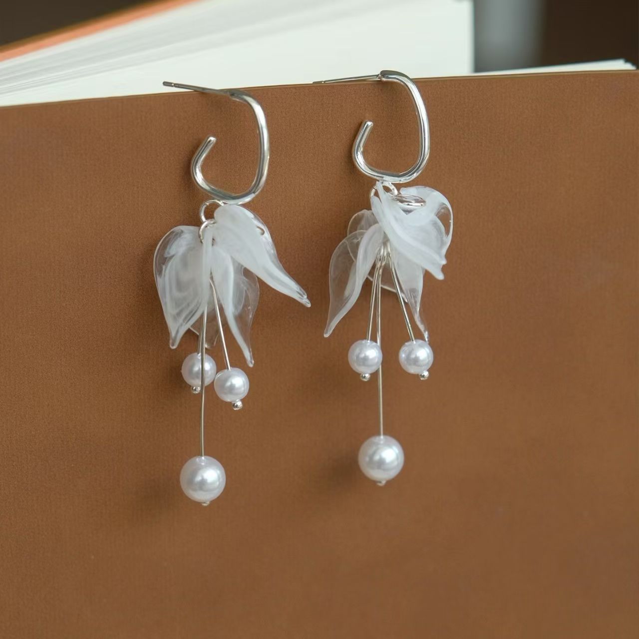 Earrings Transparent Petal Pearl Tassel Ear Accessories Stud Earrings