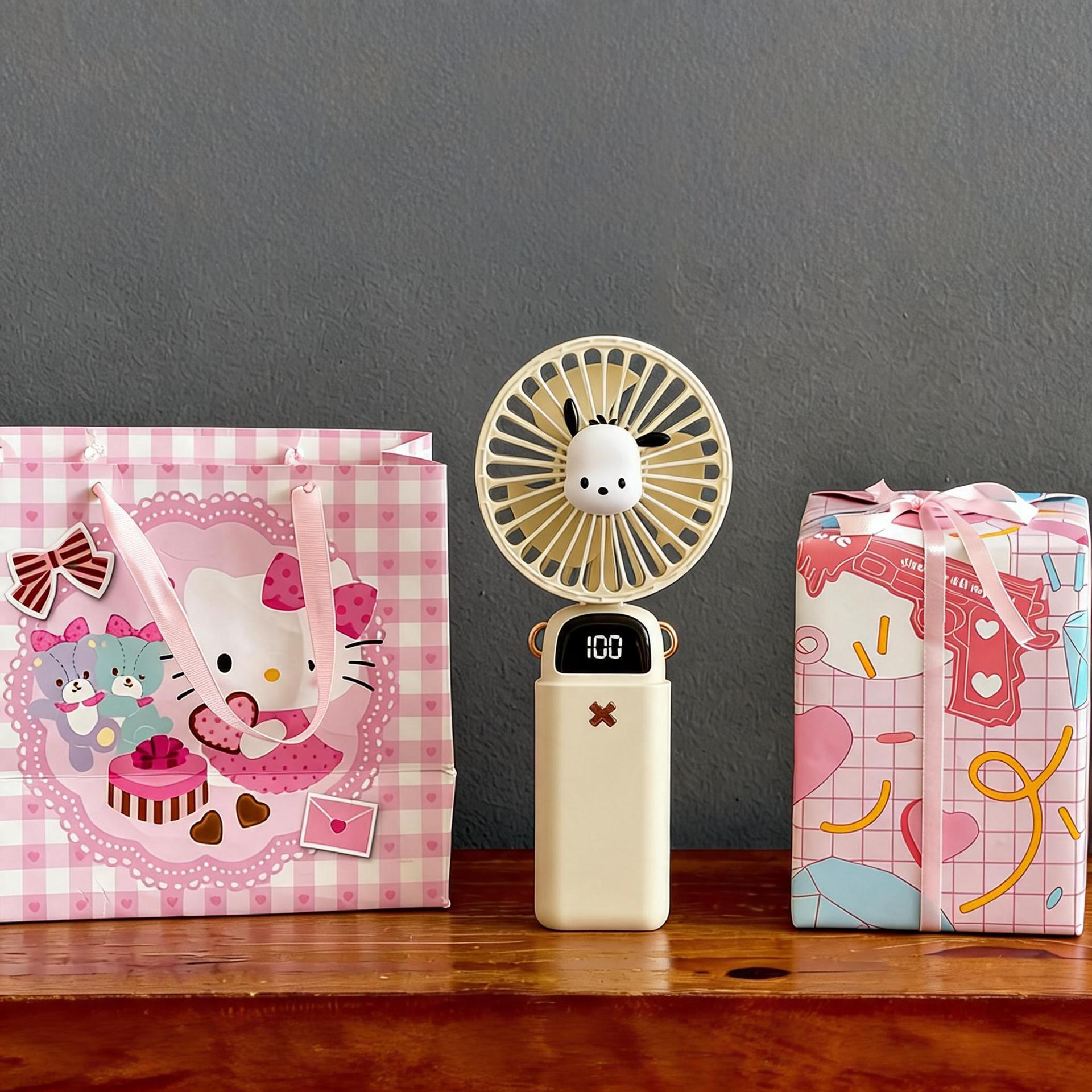 New Sanrio Cartoon Handheld Digital Display Fan Student Outdoor Portable USB Charging Desktop Aromatherapy Small Fan