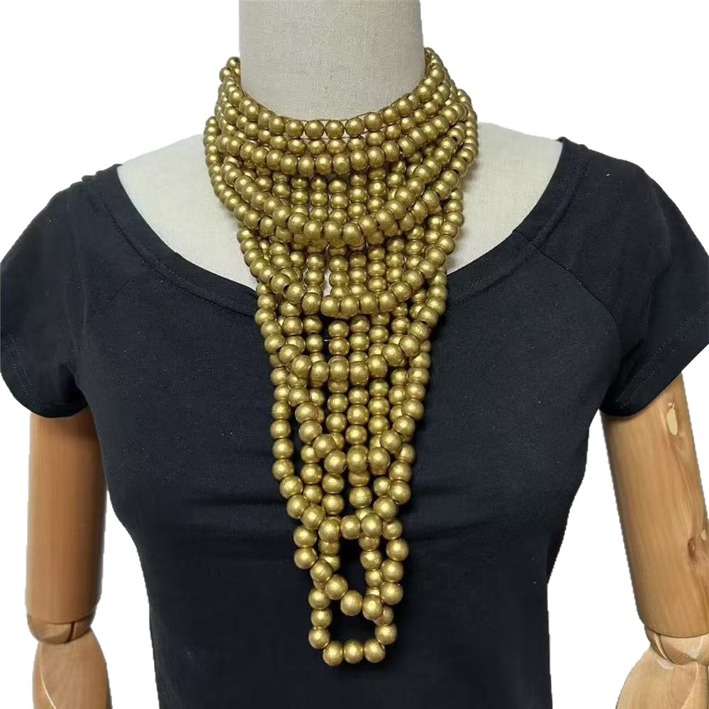 Ethnic style multi-layer colored wooden pieces bead necklace and earring set party accessories necklace
