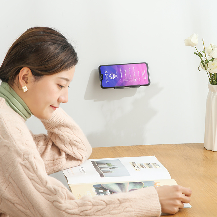 Household multi-functional wall-mounted phone holder, no-drill bedside phone charging base, power plug organizer