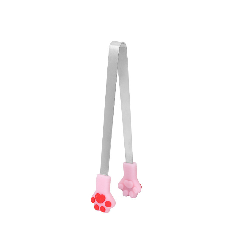 Cat Paw Silicone Food Tongs Stainless Steel Non-Slip Tongs Bread BBQ Sugar Cubes Lemon Clips Cute Kitchen Tool