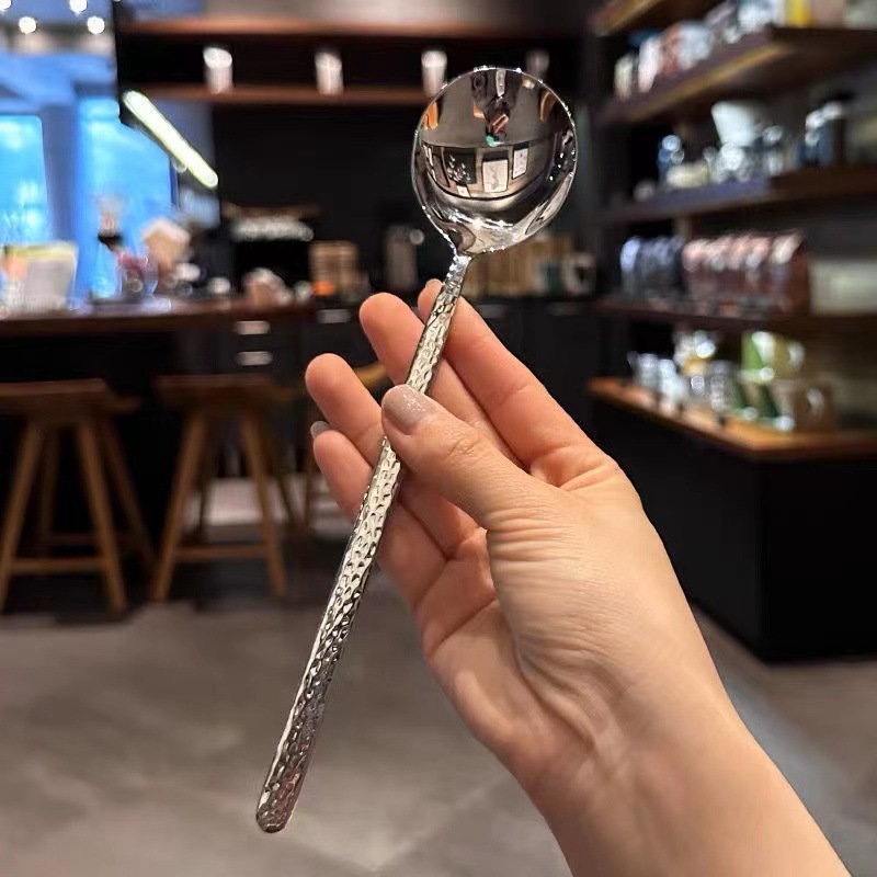 Stainless Steel Spoon Western Restaurant Long Handle Dessert Spoon Coffee Spoon Household Round Head Rice Spoon Large Soup Spoon Tableware