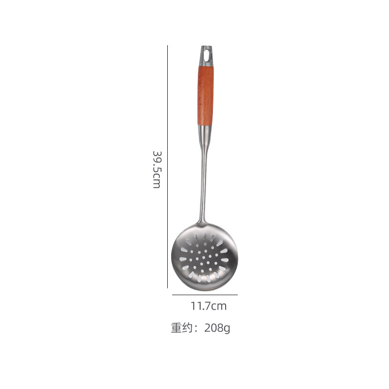 Thickened Stainless Steel Kitchen Utensils Set Wooden Handle Spatula Soup Spoon Slotted Spoon Frying Spatula Home Frying Spoon Spatula Kitchen Supplies