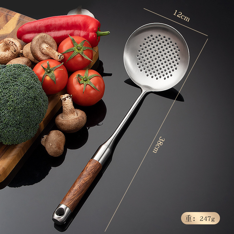 316 stainless steel spatula for kitchen, household kitchen tool set, rosewood handle soup spoon, strainer, stir-fry spatula