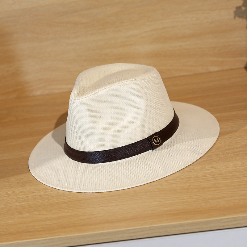 Spring/Summer New Fedora Panama Straw Woven Sun Hat Men's Belt Paper Straw Beach Hat