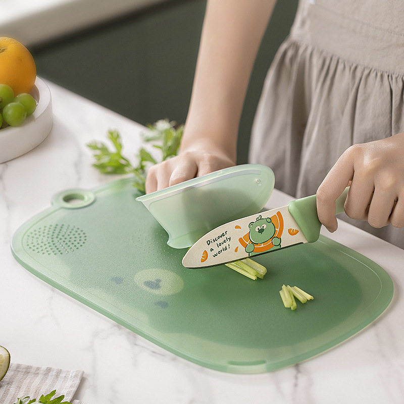 Little Bear Baby Food Cutting Board Household Non-Slip Chopping Board Baby Food Fruit Chopping Board Set Plastic Kitchen Cutting Board