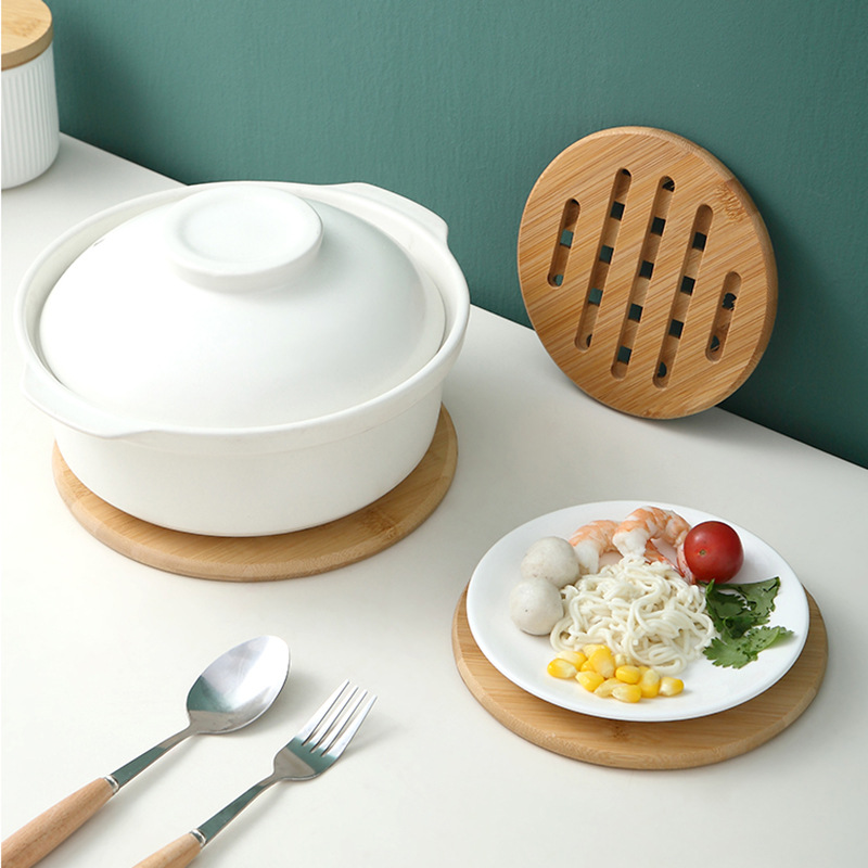 Bamboo heat-insulating placemat, table pot mat, wooden non-slip hollow round thickened cup coaster, tea cup mat