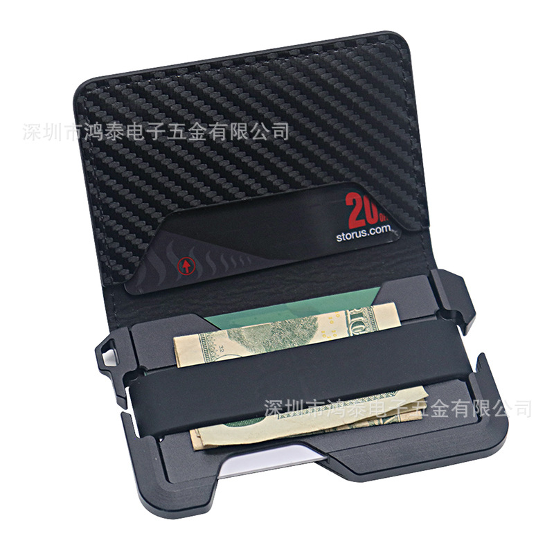 Special Supply Top Layer Leather Aluminum Alloy Card Case Microfiber Leather Metal Wallet Dual Fold Design RFID Shielding Function
