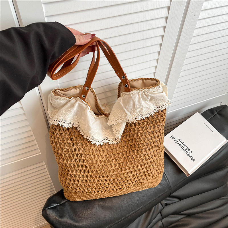Summer Bohemian Small Fresh Sweet Hollow Cotton Woven Straw Bag Beach Bag Forest Girl Single Shoulder Bag