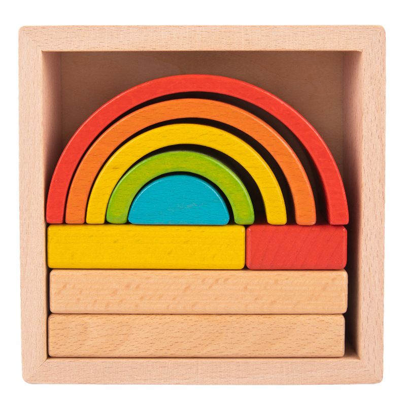 Children's Early Education Educational Beech Large Rainbow Building Blocks Color Shape Cognition Versatile Assembly Wooden Toy