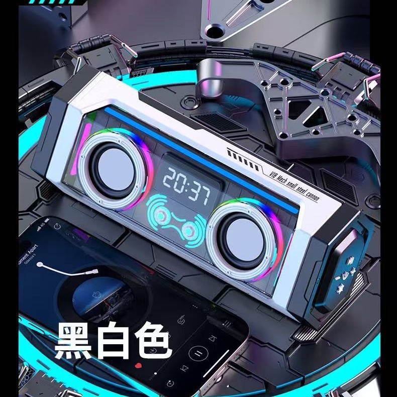 New V18 Mecha Warrior Clock Transparent Bluetooth Speaker Digital Display Dual Speaker Diaphragm Bass