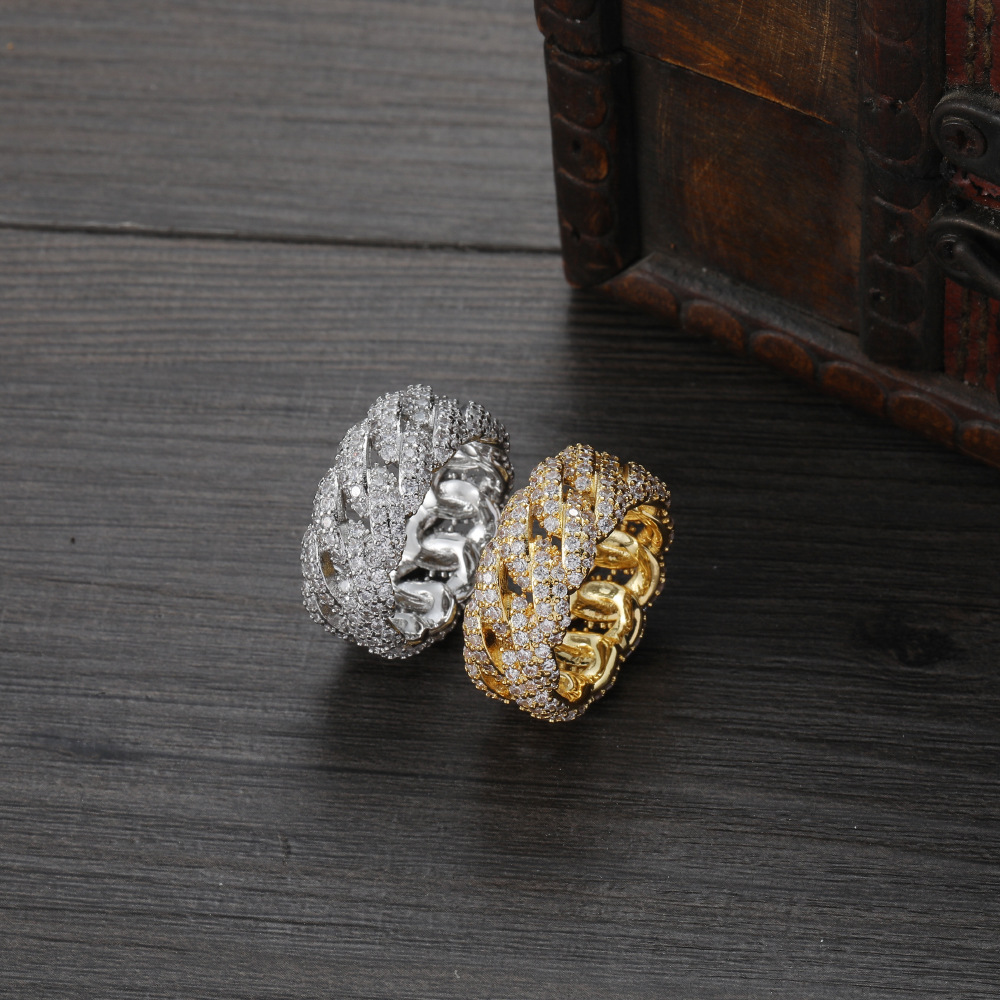 Hip-hop Cuban ring men's full zircon women's couple ring hip-hop Cuban ring
