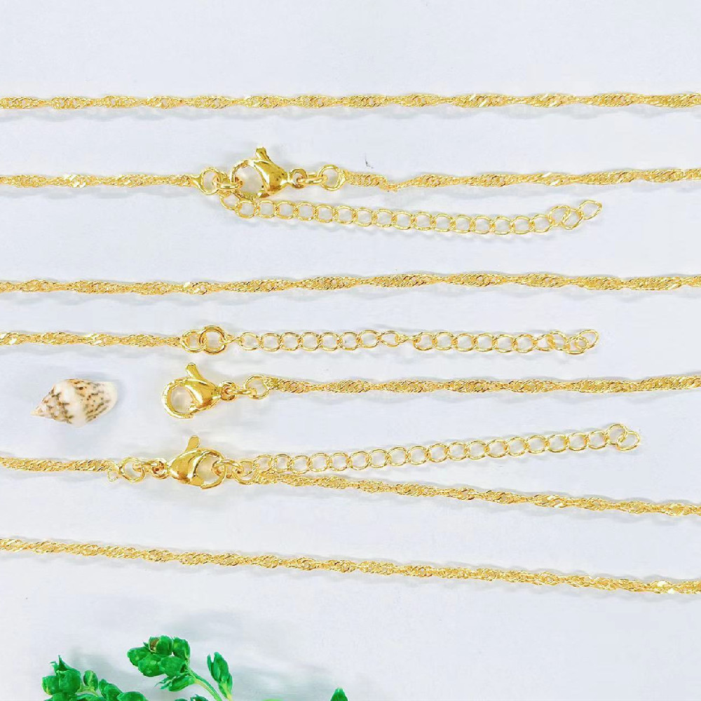 Copper plated real gold women's necklace water ripple chain side chain box chain O chain bead chain star chain live selling