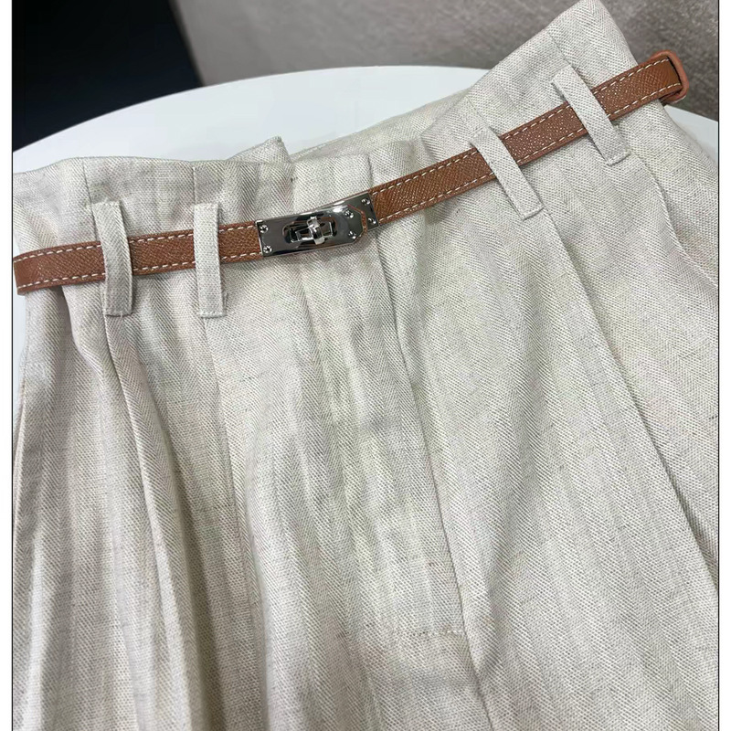 Double C 2026 Summer New Linen Wide-Leg Pants High-Waist Straight Pants with Belt Casual Pants