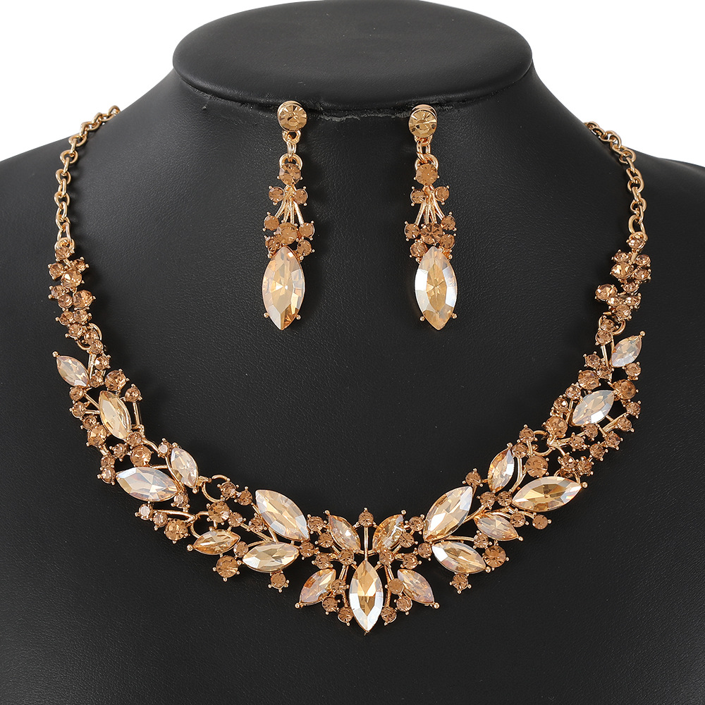 Crystal Necklace Earring Jewelry Set Bride Wedding Dress Accessories