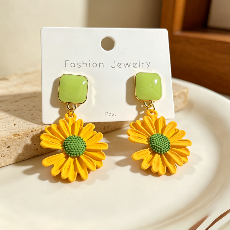 Drip glaze sunflower daisy earrings women ear accessories ear drop