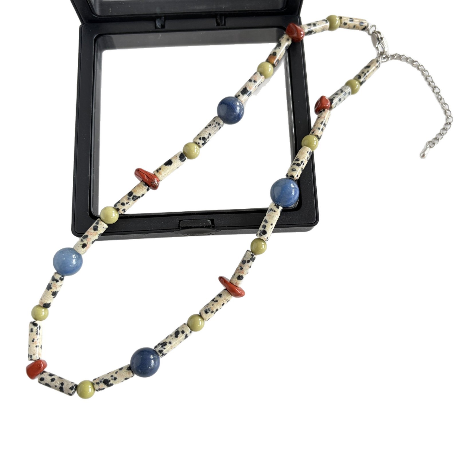 Natural Stone Speckled Stone Red Stone Lime Red Pear Contrast Beaded Necklace for Women Choker Chain