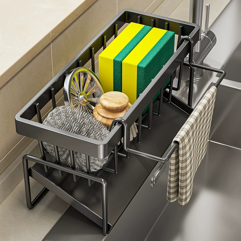 Kitchen sponge rack storage rack dishcloth draining rack no-drilling multifunctional countertop sink rack