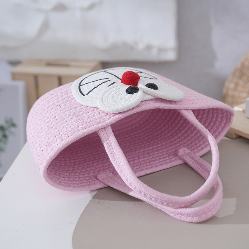 Cartoon Cotton Rope Woven Bag Doraemon Handheld Small Bag Birthday First Birthday Gift Wedding Favor Cotton Rope Gift Blue