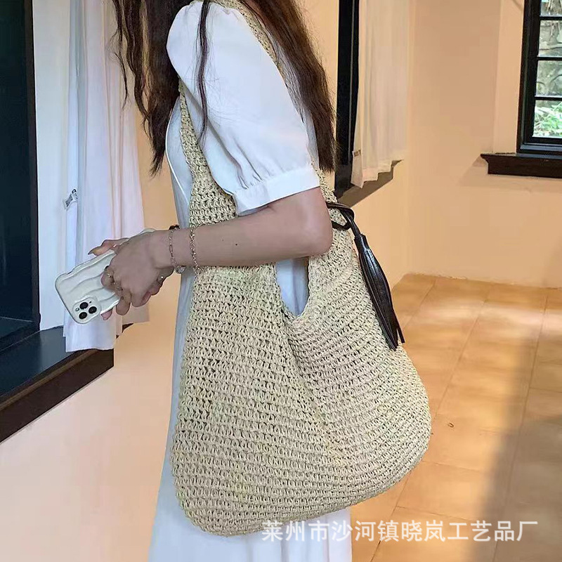2024 single-shoulder large capacity crossbody straw bag women's summer canvas bag seaside beach vacation woven bag straw bag