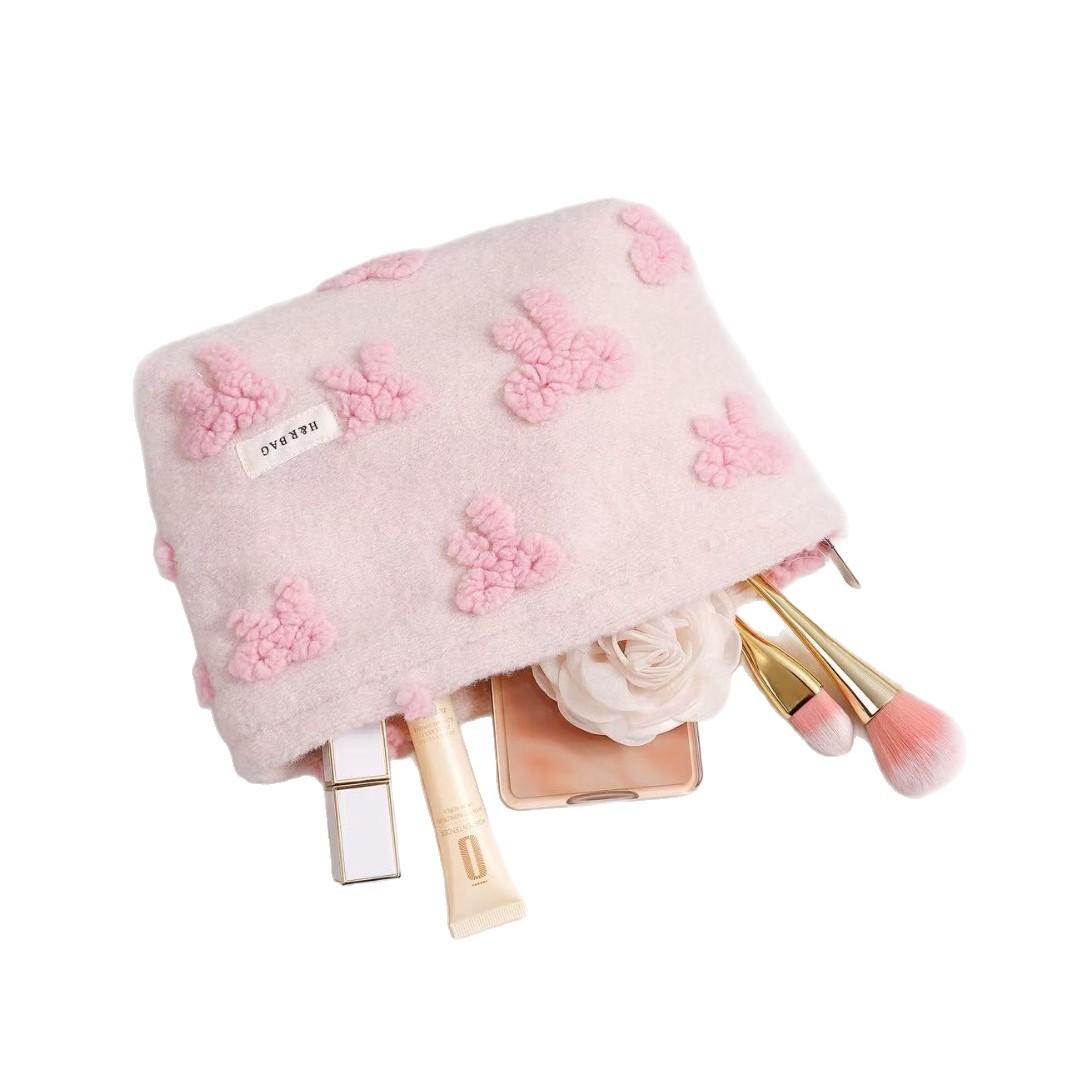 New Flower Cosmetic Bag Pink Storage Bag Canvas Skincare Portable Sweet Girl Handheld Bag