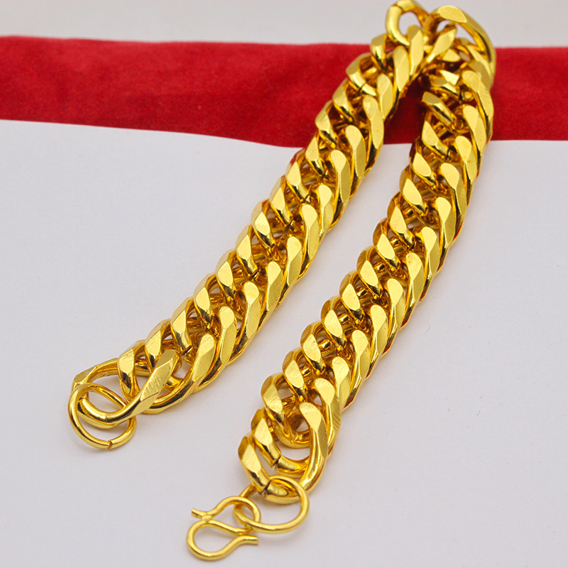 6/9/12mm men's and women's gold bracelet alloy gold-plated NK bracelet flat bold side Cuban bracelet long-lasting non-fading