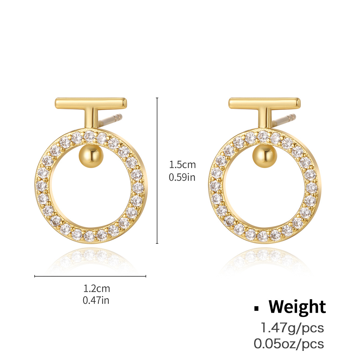 Kenjie copper zircon gold-plated silver needle earrings quality heart geometric earring treatment