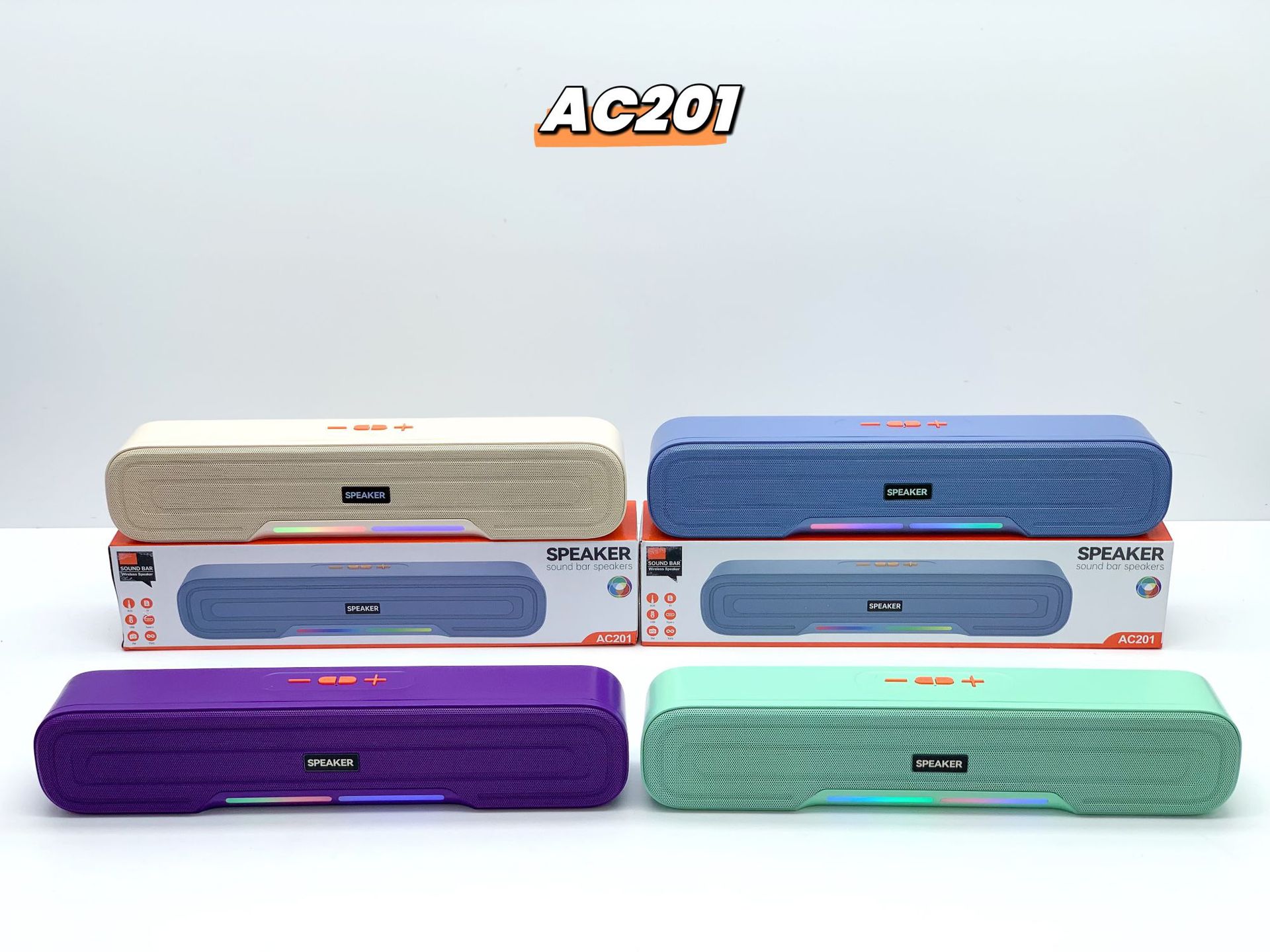 New product AC201 Bluetooth speaker long sound bar portable subwoofer desktop RGB colorful light card audio