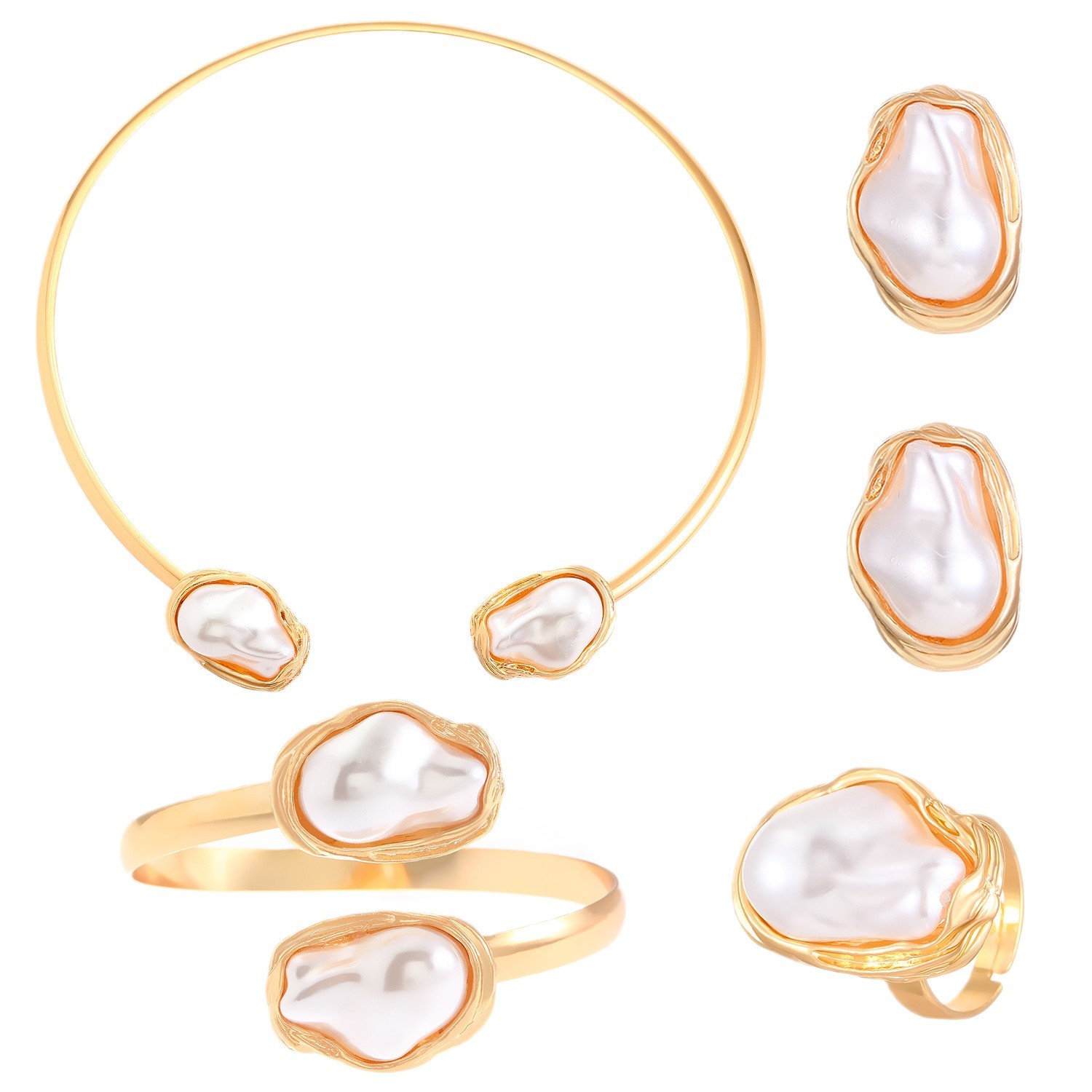 Irregular Baroque Pearl Choker Necklace Simple Metal Open Necklace for Commute