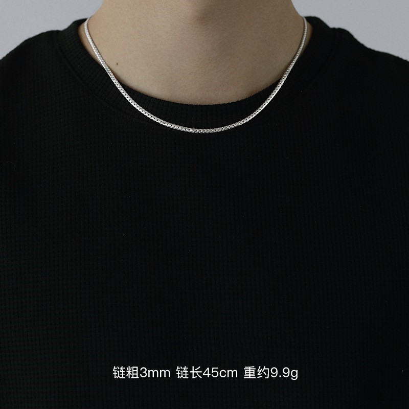 925 silver plated fine cuban chain necklace for men, simple plain chain clavicle chain for men