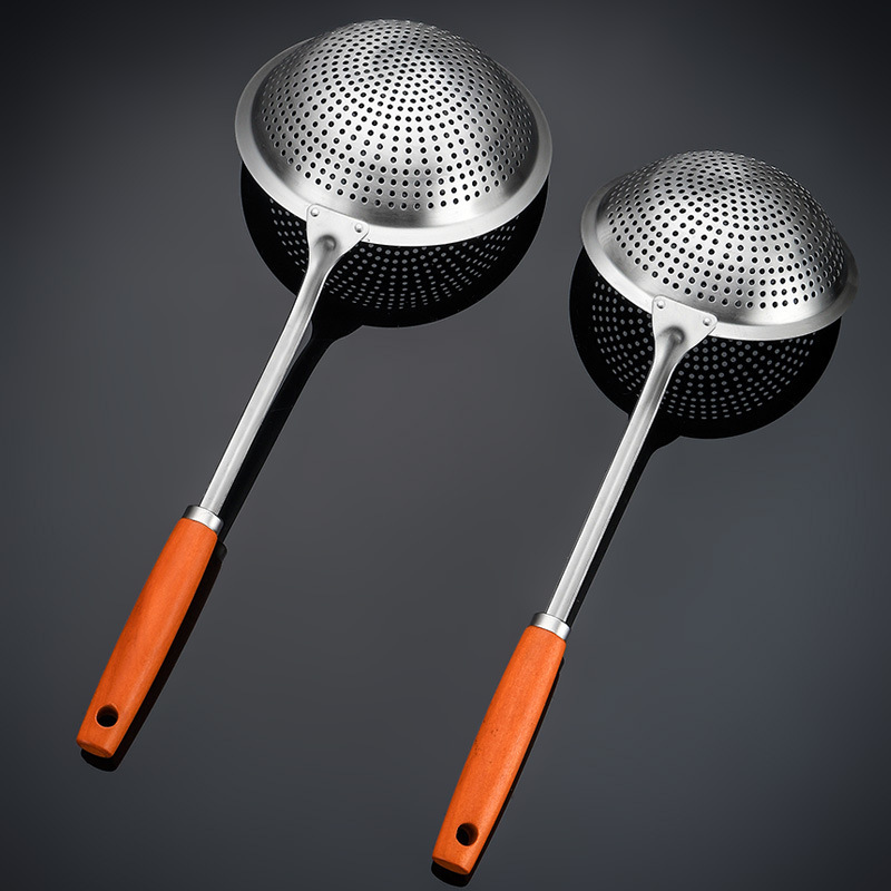 Food grade stainless steel large slotted auspicious spoon kitchen household mesh spoon noodle frying dumpling ladle
