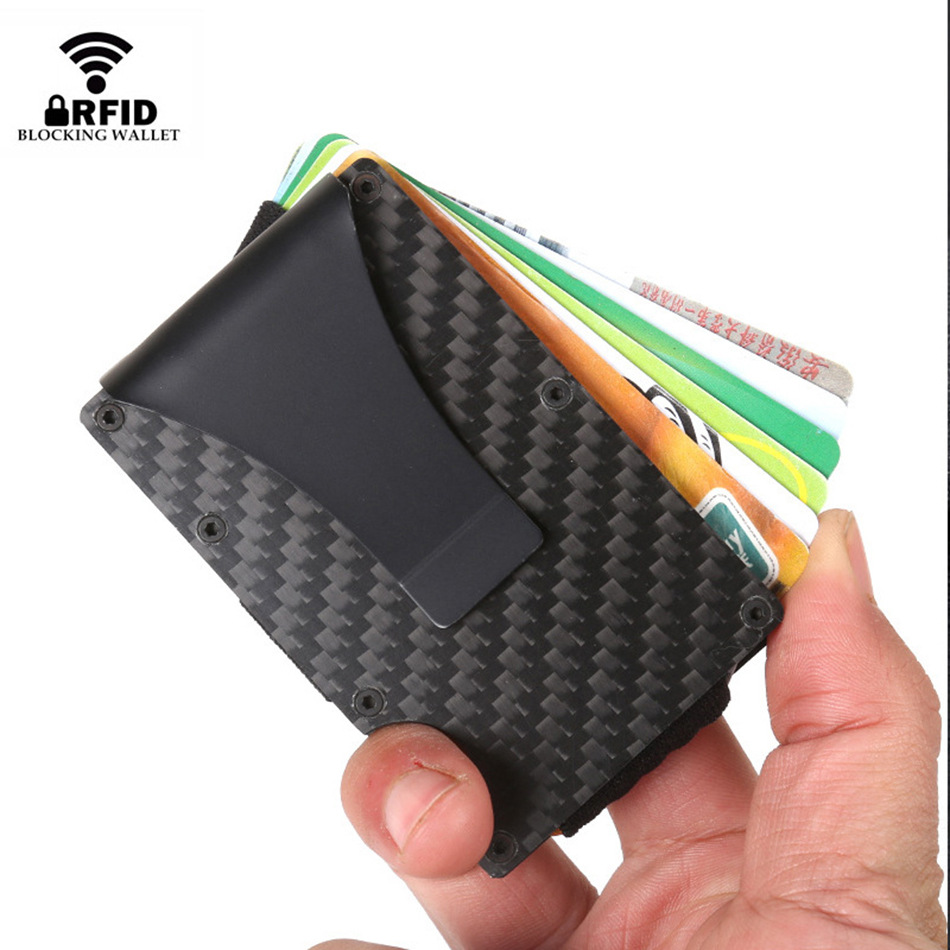 Carbon Fiber Card Holder RFID Anti-Theft Metal Card Clip Men's Minimalist Money Clip Wallet
