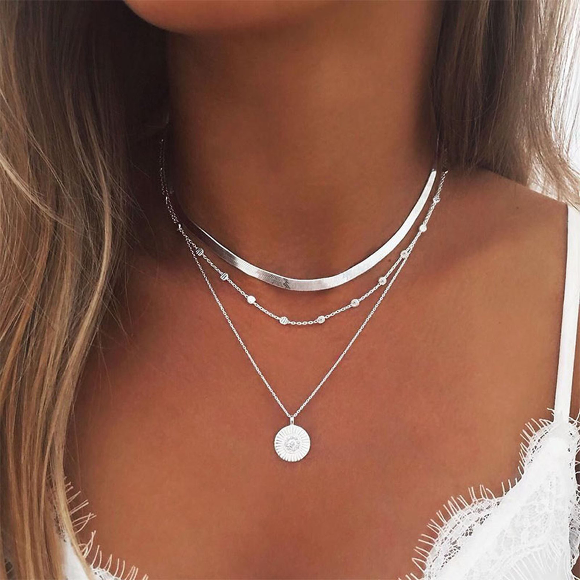 Jewelry Accessory Pearl Heart Pendant Necklace for Women Alloy Layered Collarbone Chain