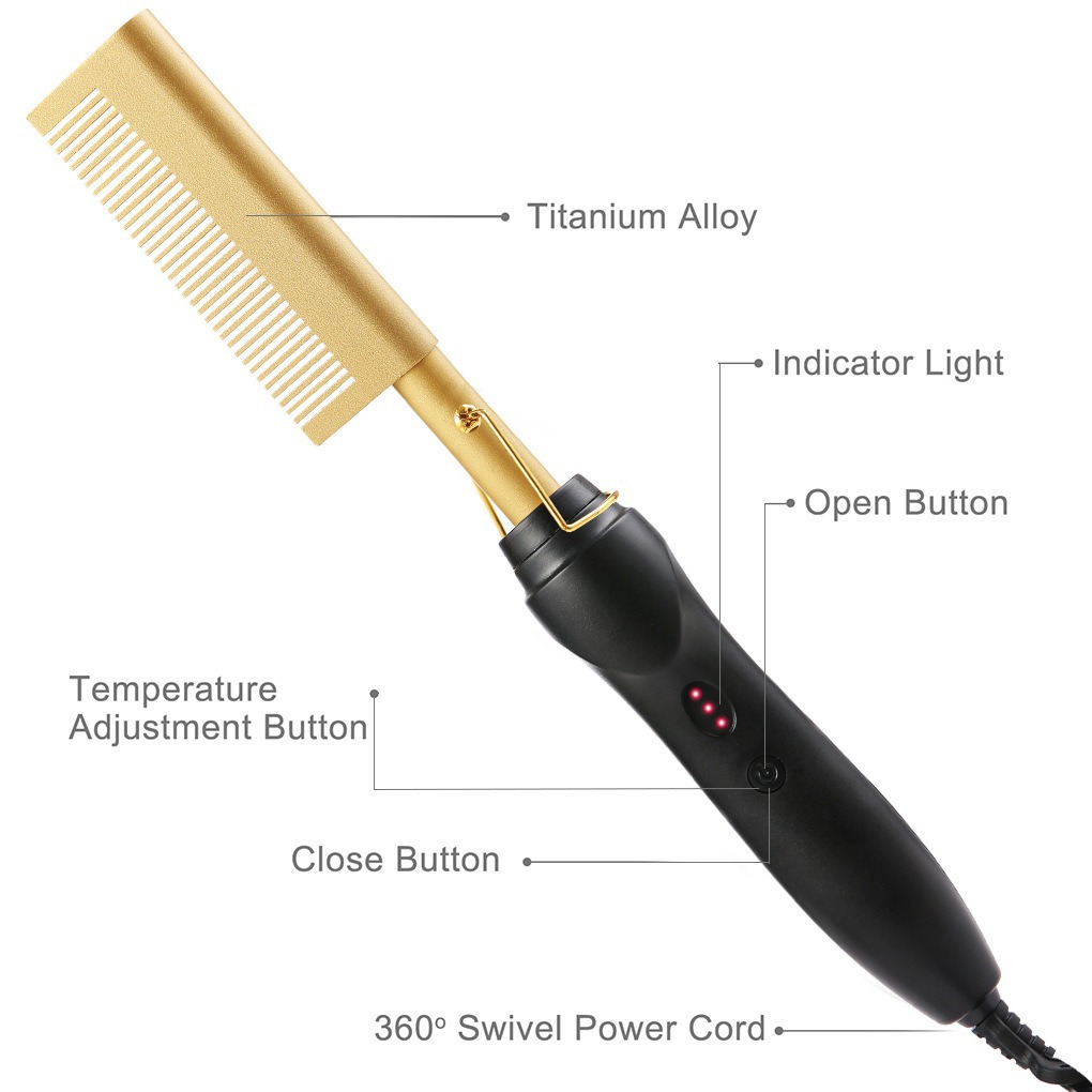 Electric Curling Comb 2-in-1 Curling Iron Electric Curl Straight Dual Use Copper Comb Curl Straight Function Electric Straightening Comb