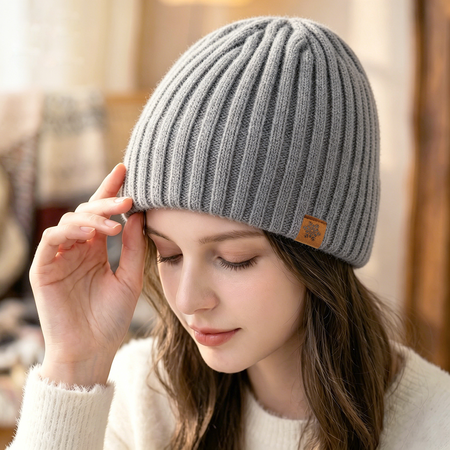 Knitted Hat New Winter Warm Double-Layer Wool Hat Unisex Loose Earflap Knit Hat