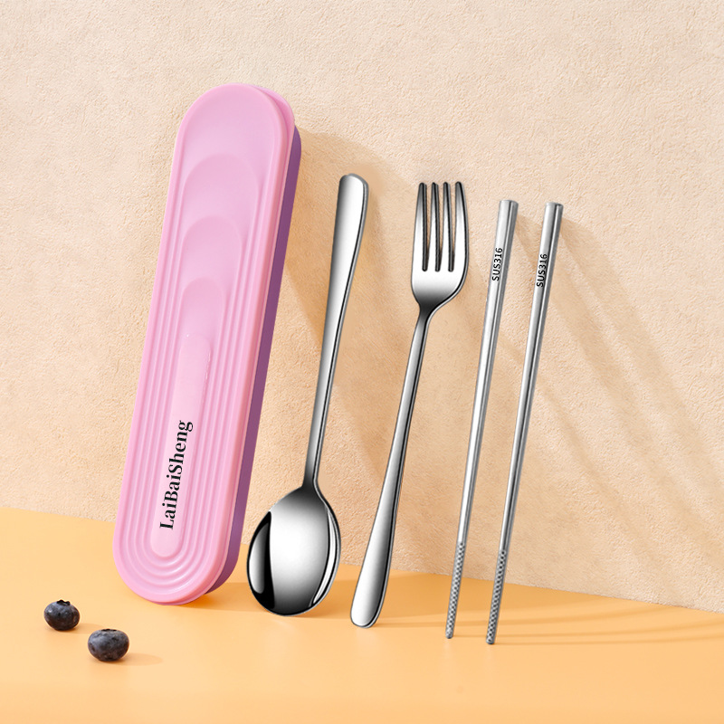 Portable cutlery set 316 stainless steel cutlery spoon chopsticks cream style storage box single chopsticks spoon