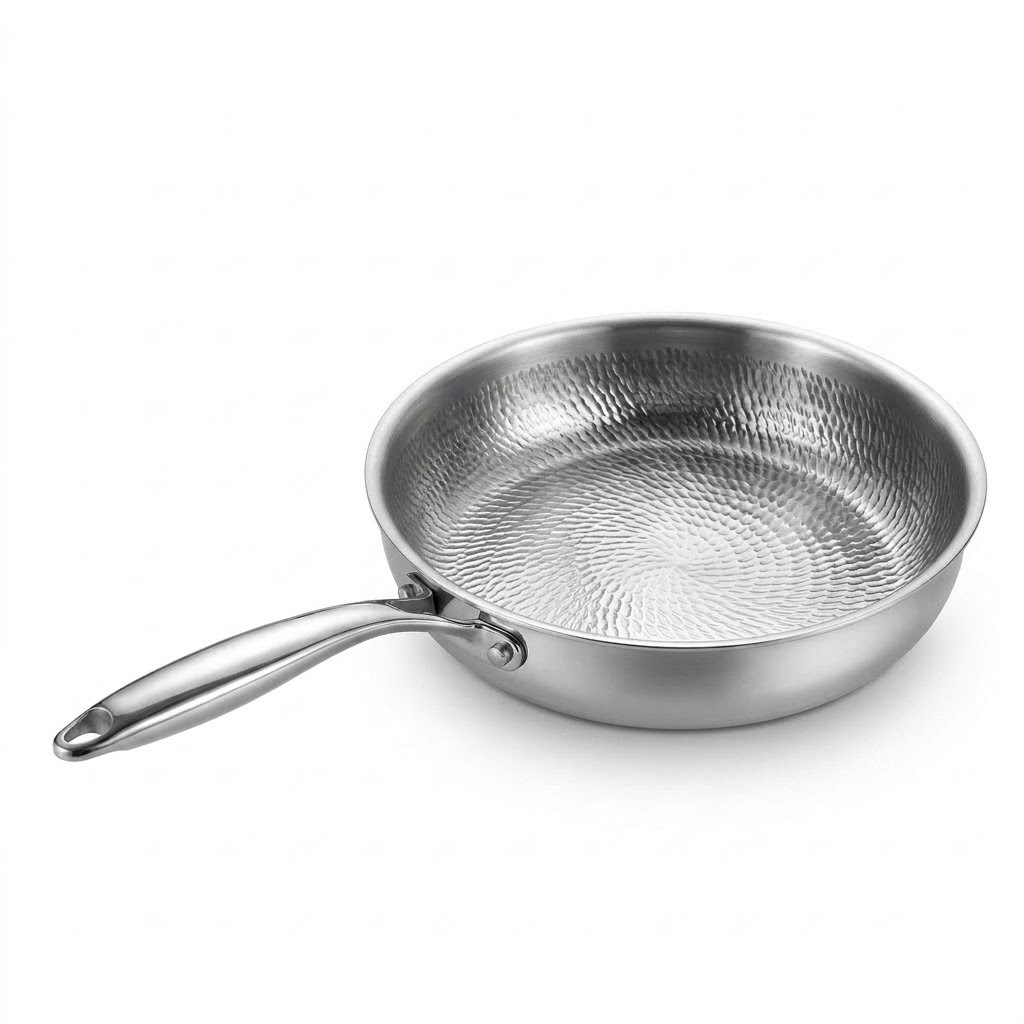 Custom hammered pure titanium frying pan flat bottom pan no coating kitchen pure titanium steak pan