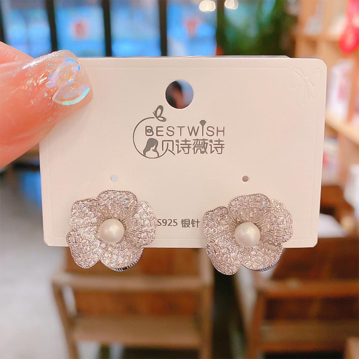 2026 flower collection real gold electroplated quality sweet zircon earrings, women's wind earring accessories