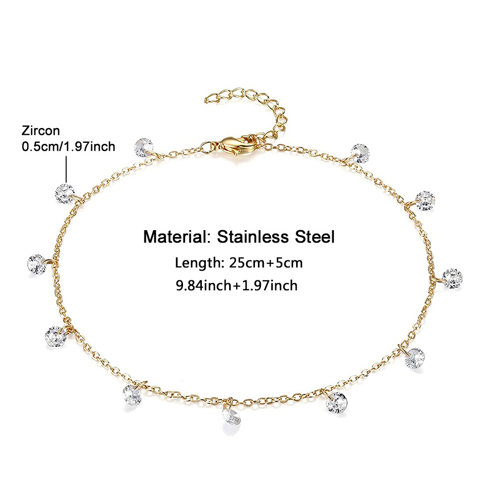 Japanese and Korean exquisite versatile zircon crystal tassel pendant bead chain, double-layer sexy beach anklet