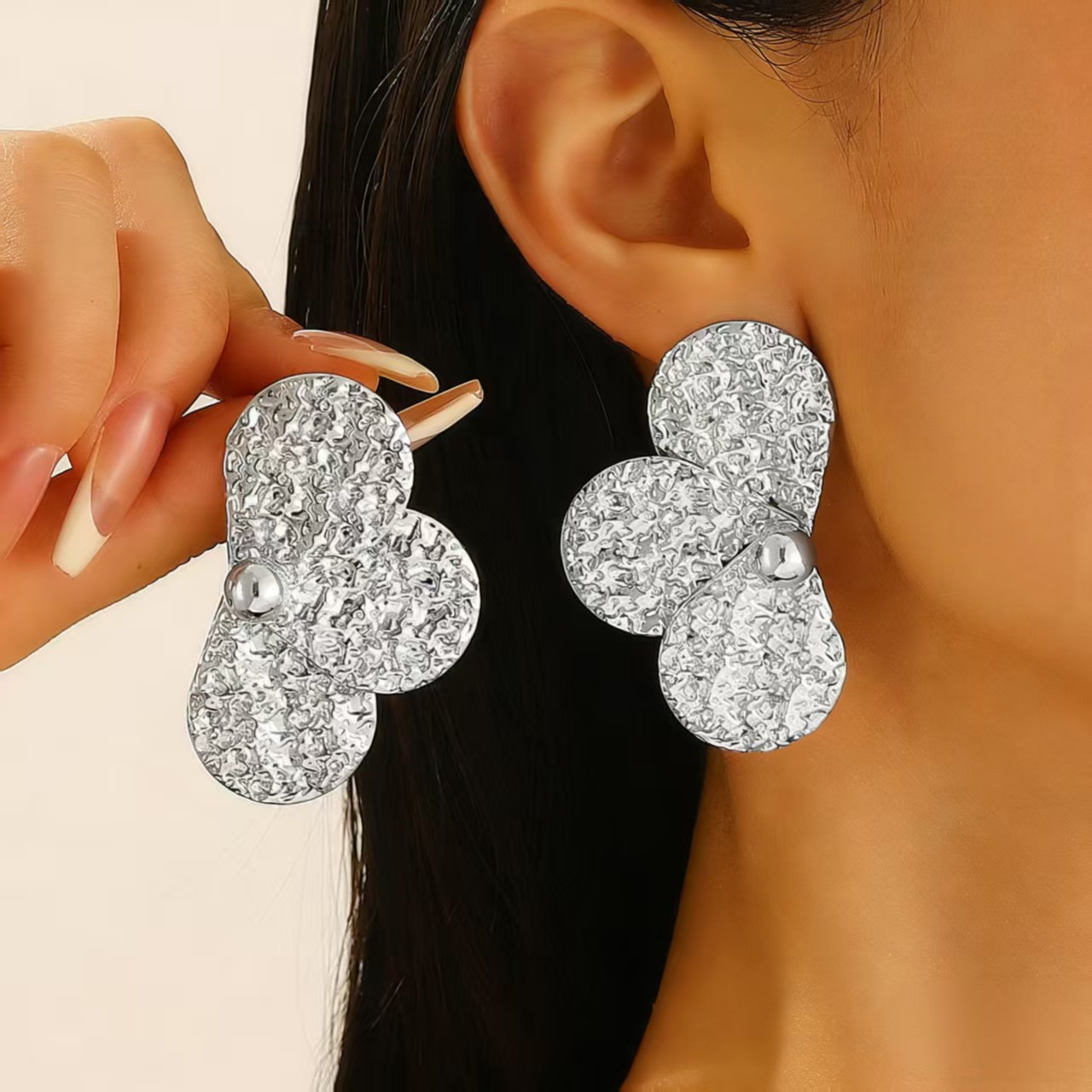 Windy Large Petal Long Earrings Matte Exaggerated Geometric Earrings Women