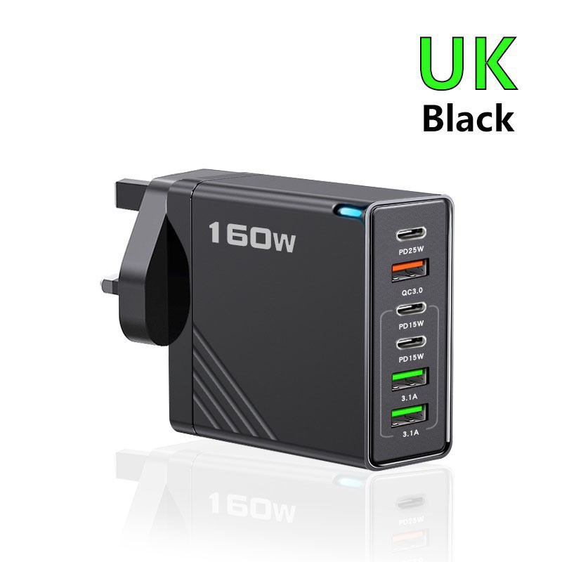 160W Multi-Port PD Fast Charger 3USB+3TYPE-C UK Plug for Apple Huawei Xiaomi Plug