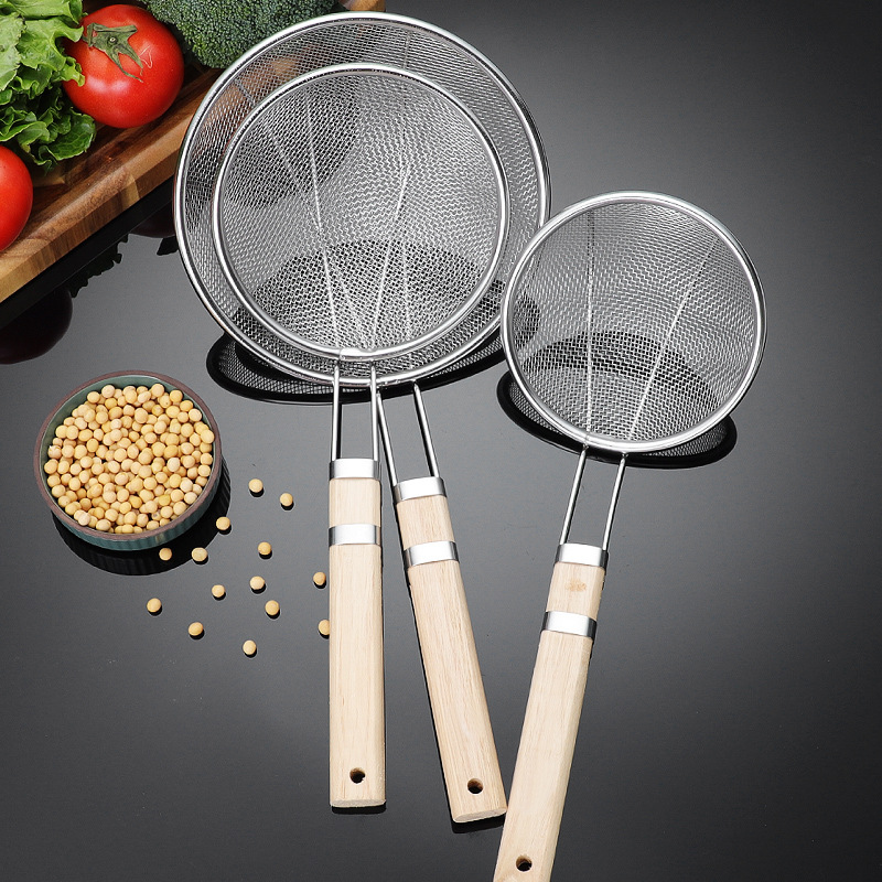 Stainless steel strainer large commercial kitchen filter mesh frying dense mesh strainer noodle strainer large scoop strainer skimmer fine mesh