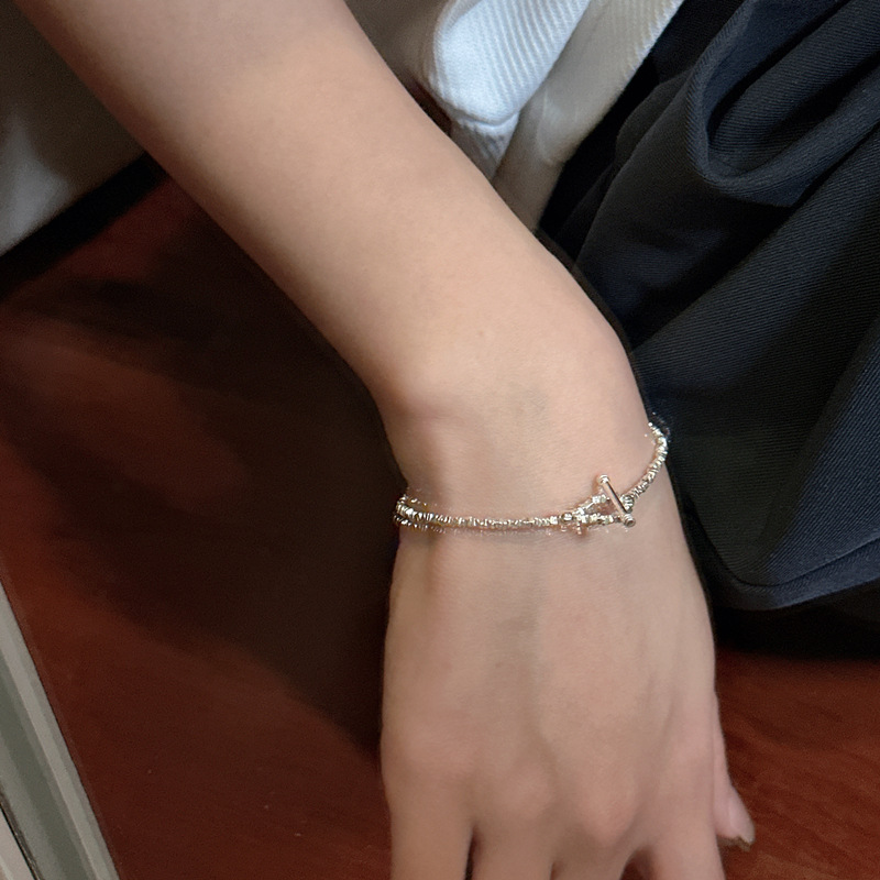 S925 sterling silver OT crushed silver bracelet INS style simple jewelry
