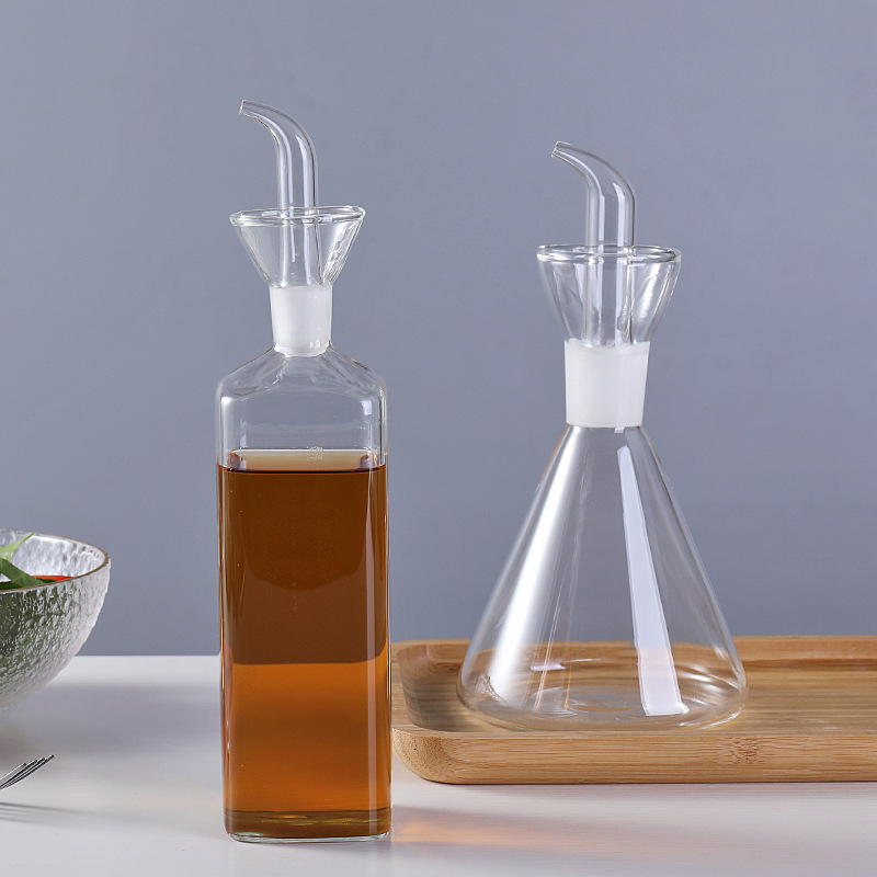 Glass oil bottle, seasoning bottle, oil vinegar bottle set, oil bottle, household kitchen transparent oil pouring bottle