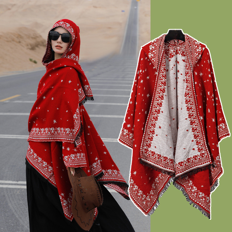 Chaka Salt Lake Ethnic Style Shawl Desert Travel Scarf Northwest Photo Hooded Slit Shawl Women