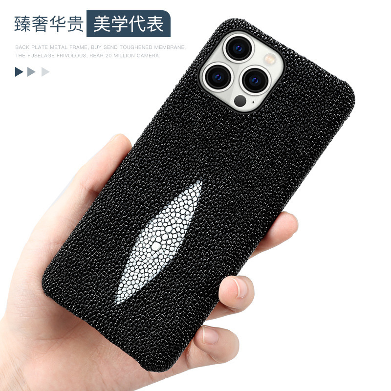Applicable Apple 17 Pro Max phone case for iPhone 16 pearl fish genuine leather 15 Pro anti-drop protective case