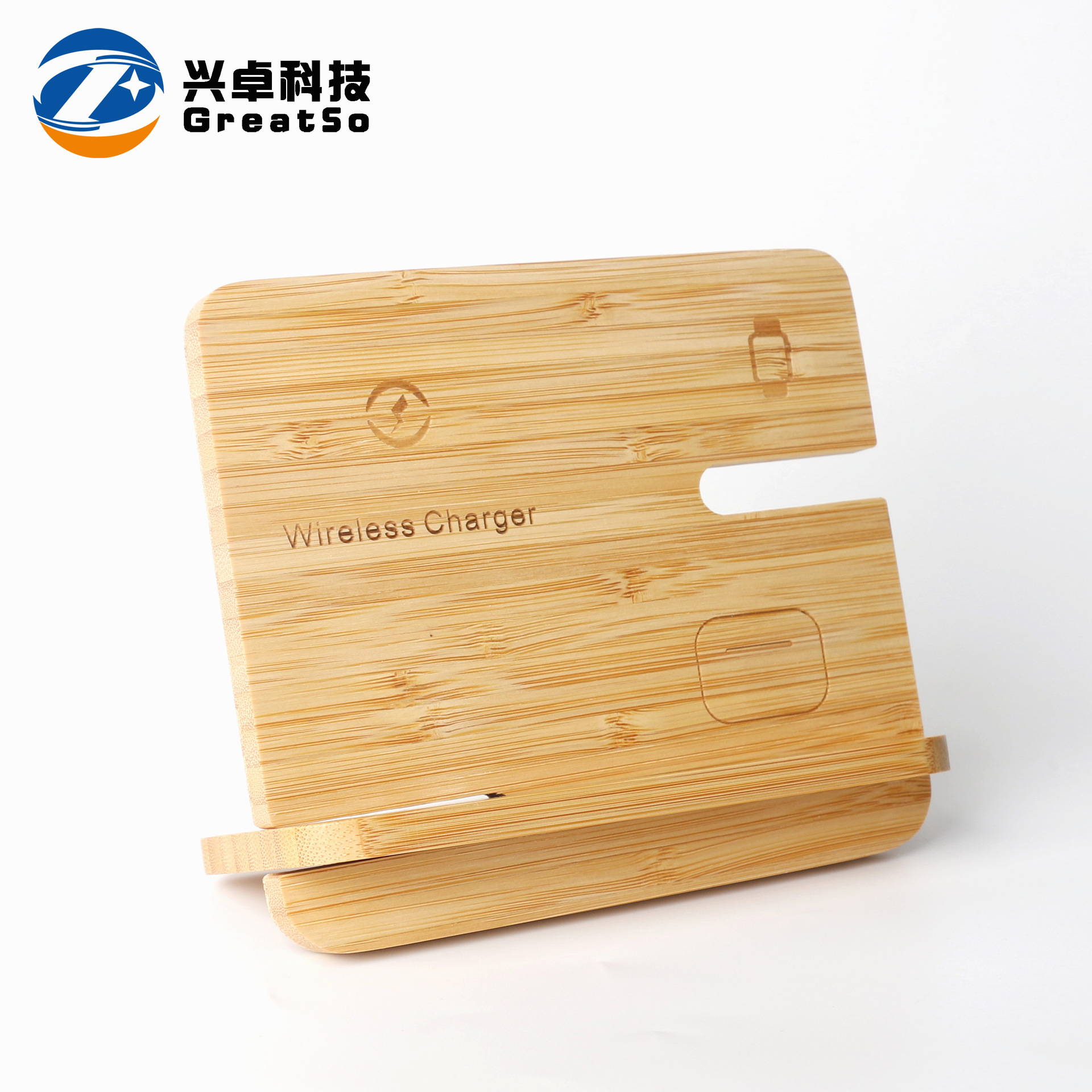 Vertical multi-function bamboo three-in-one wireless charger for phone watch earphone bamboo wood gift wireless charger