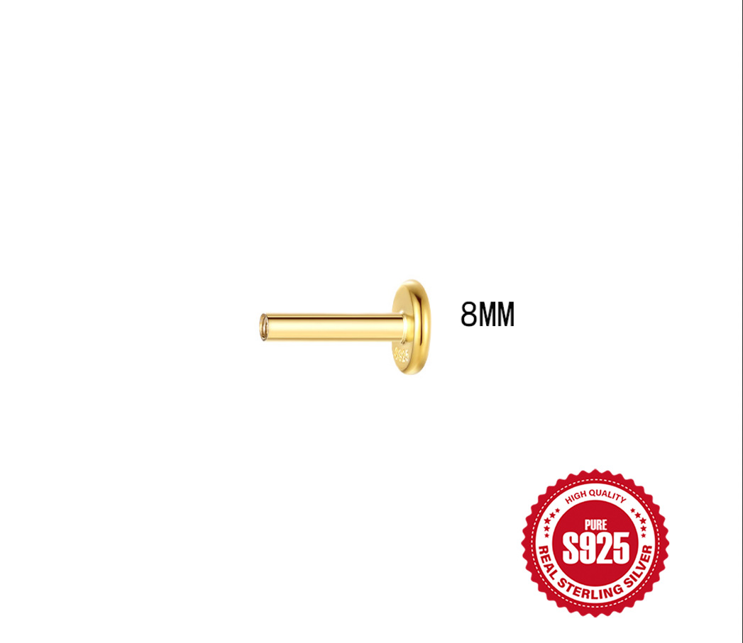 S925 sterling silver flat head threaded rod accessories multi-size threaded piercing rod earring accessories